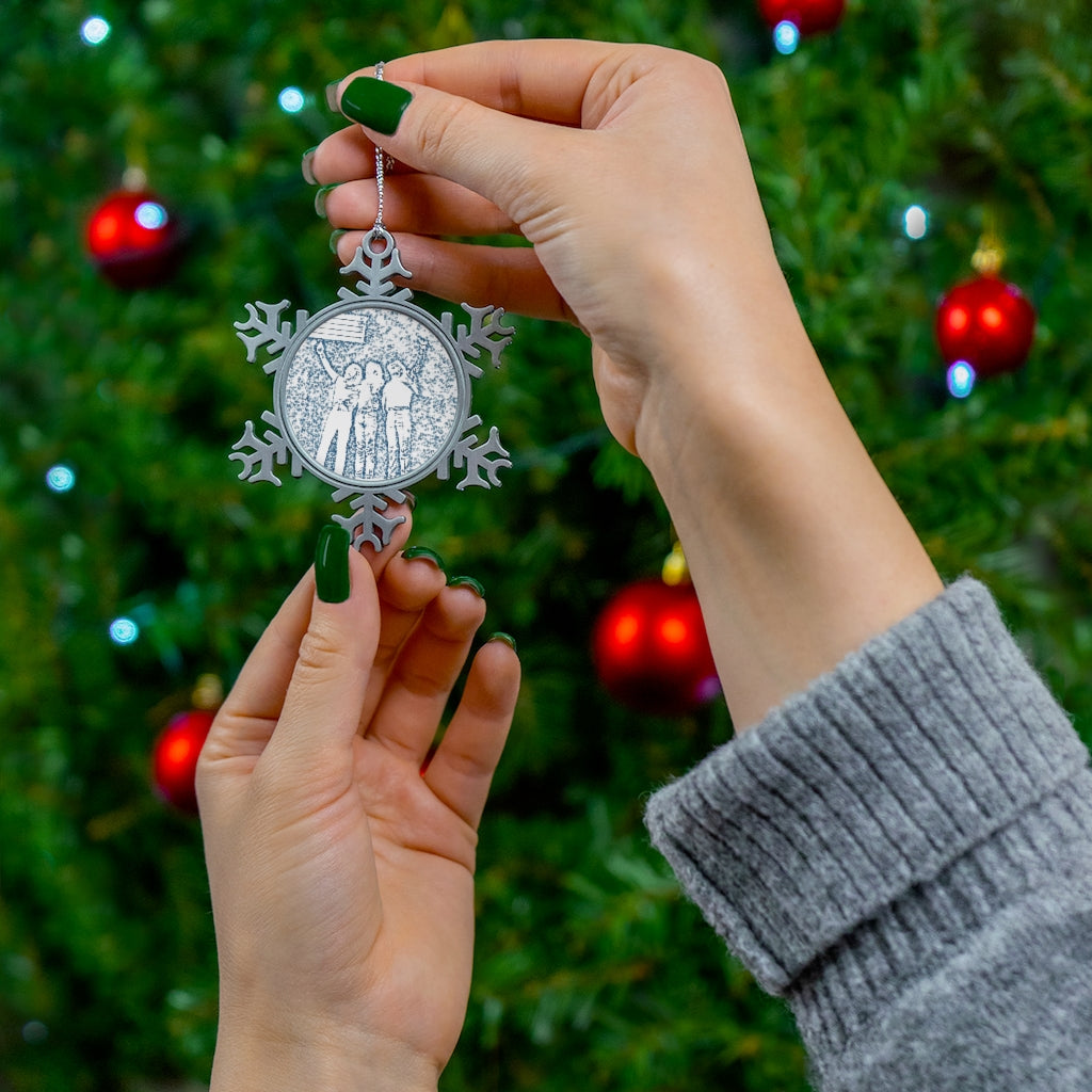 Brothers Gibb "Together On Stage" Pewter Snowflake Ornament - Painted Using Snowflake Pattern