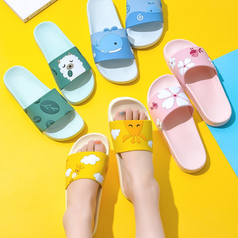 Cute Cartoon Animal Women Home Slippers Alpaca Unicorn Summer Bathroom Ladies Slides Non-slip Indoor Couples Shoes Flip Flops