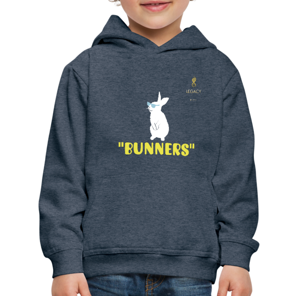 "Bunners" the Mascot of LEGACY by KTT's  BUNNERATION NATION  Kids‘ Premium Hoodie - heather denim